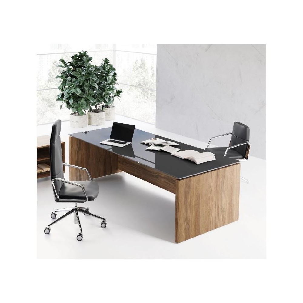 Escritorio de oficina Black Glass Duo