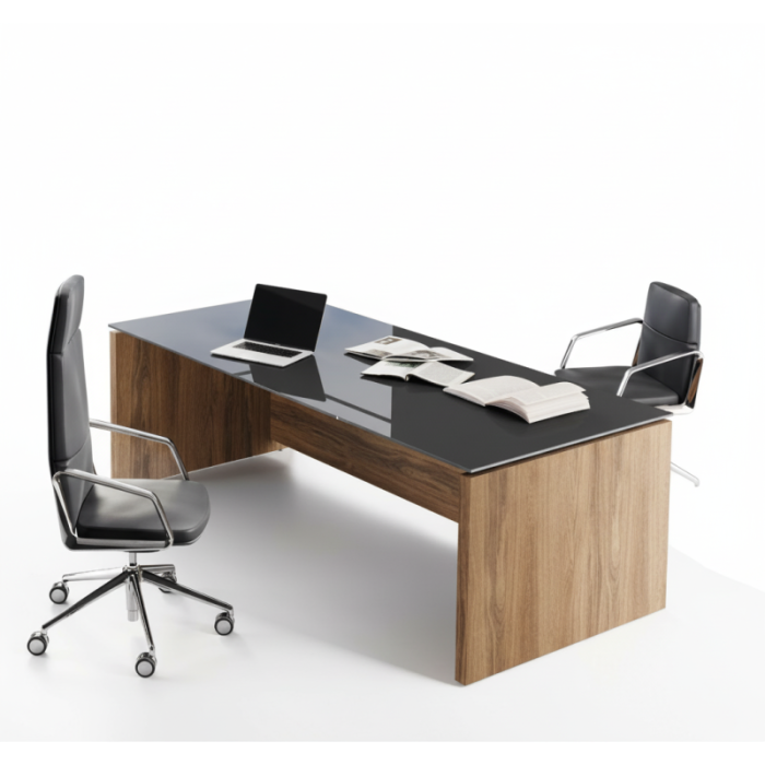 Escritorio de oficina Black Glass Duo