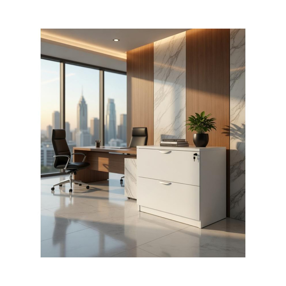 Archivero Horizontal Ejecutivo Blanco 2 Gavetas con Cerradura