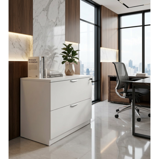 Archivero Horizontal Ejecutivo Blanco 2 Gavetas con Cerradura