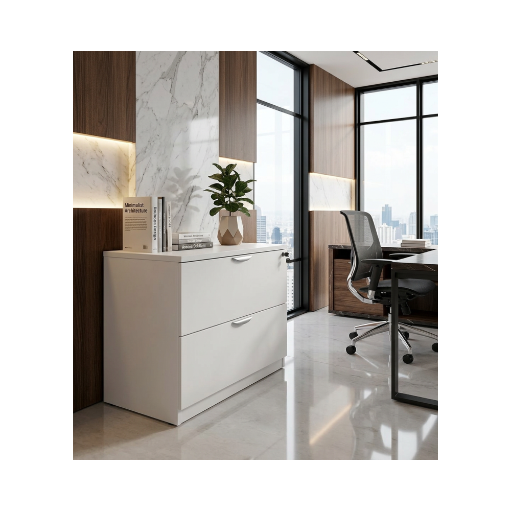 Archivero Horizontal Ejecutivo Blanco 2 Gavetas con Cerradura