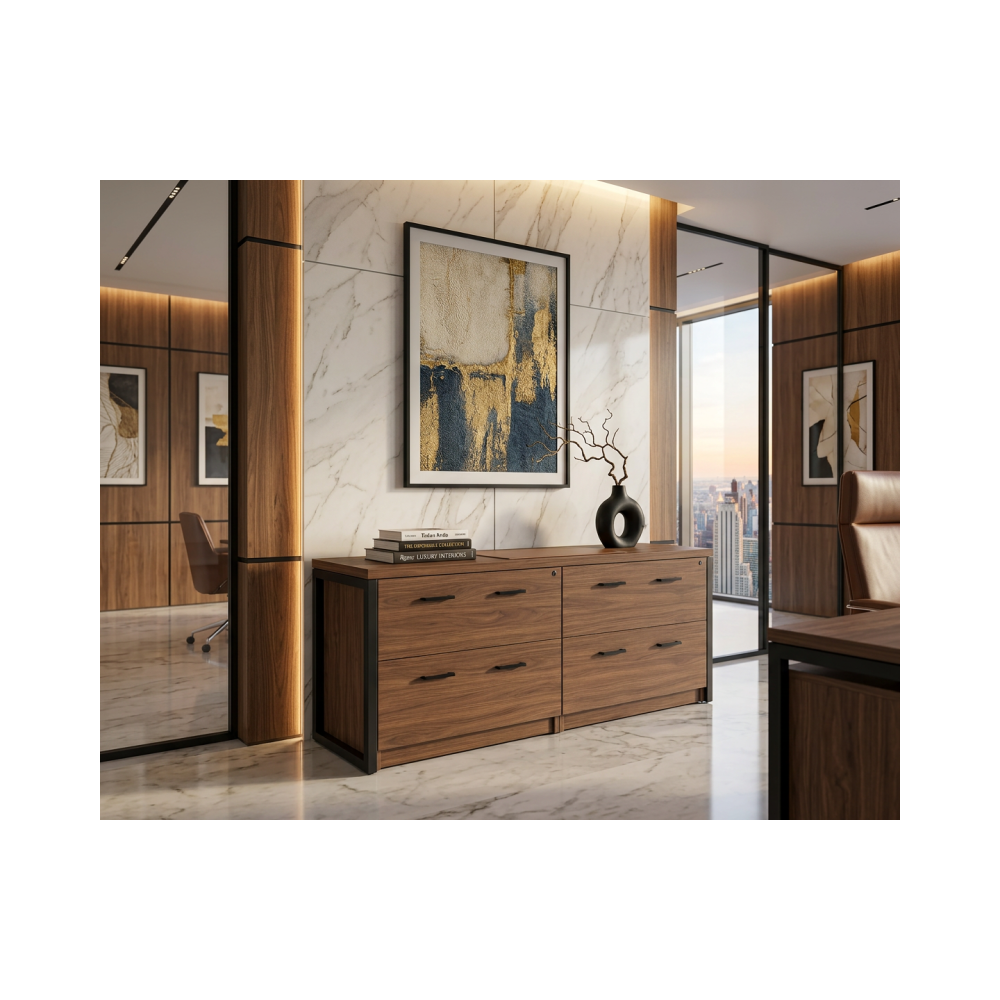 Archivero Ejecutivo Horizon Wood 4 | Credenza para Oficina con 4 Gavetas y Cerradura